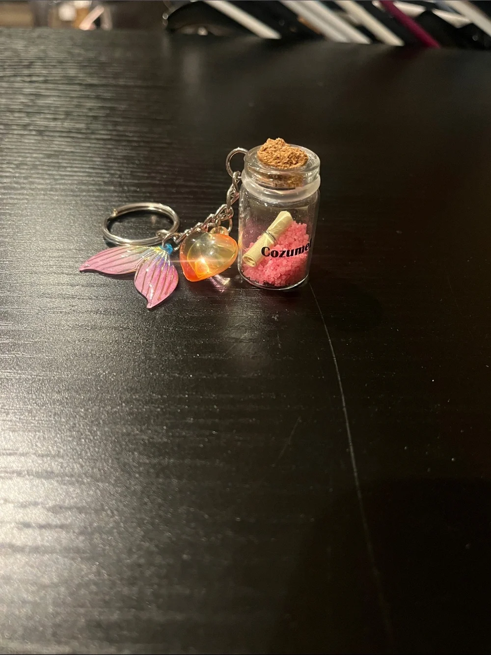 Cozumel Pink Mermaid Tail Keychain with Mini Glass Bottle